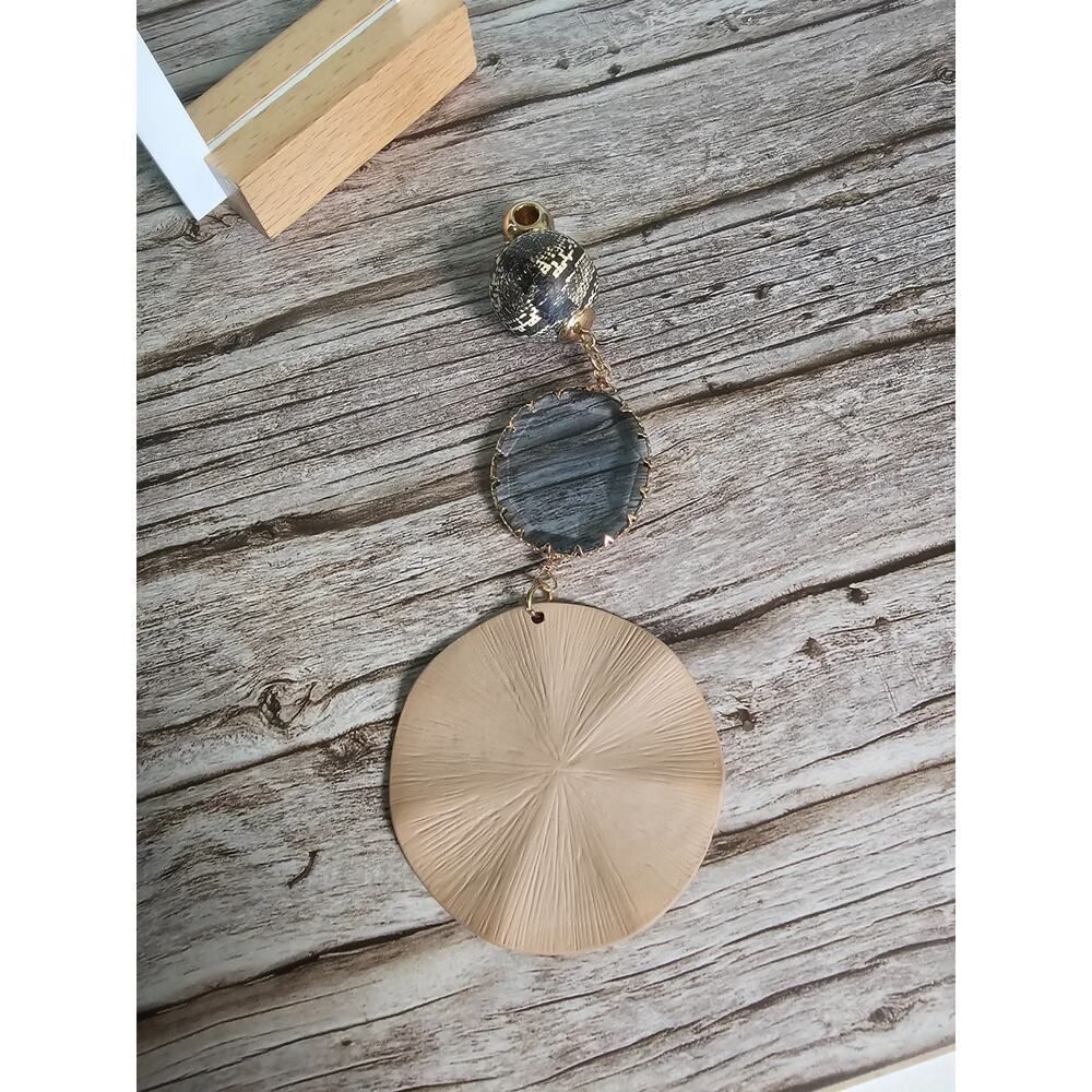 Textured Sphere Hoop Earrings & Large Disc Pendant Charm Statement no chain - Picture 4 of 8